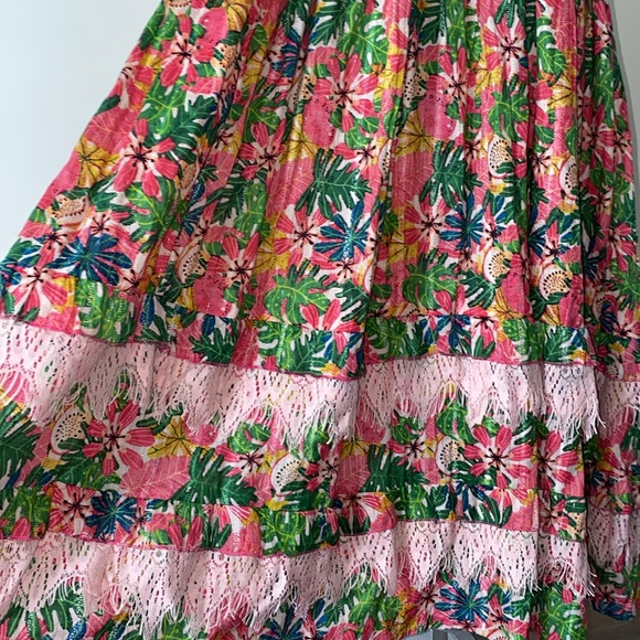 Kitsch & Pop Paris Edition Strapless Colorful Tropical Floral Maxi Dress L - Picture 2 of 13